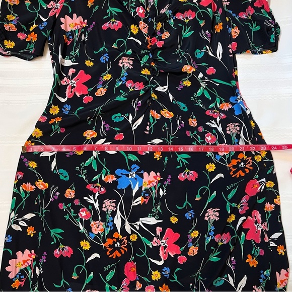 A New Day Women's Puff Short Sleeve Ruched A-Line Dress Black Floral Sz XL EUC - Picture 12 of 15